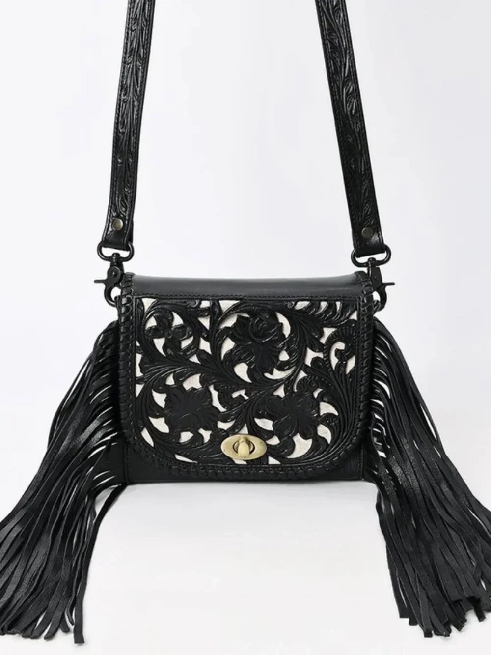 American Darling Boho Noir Fringe Crossbody Satchel